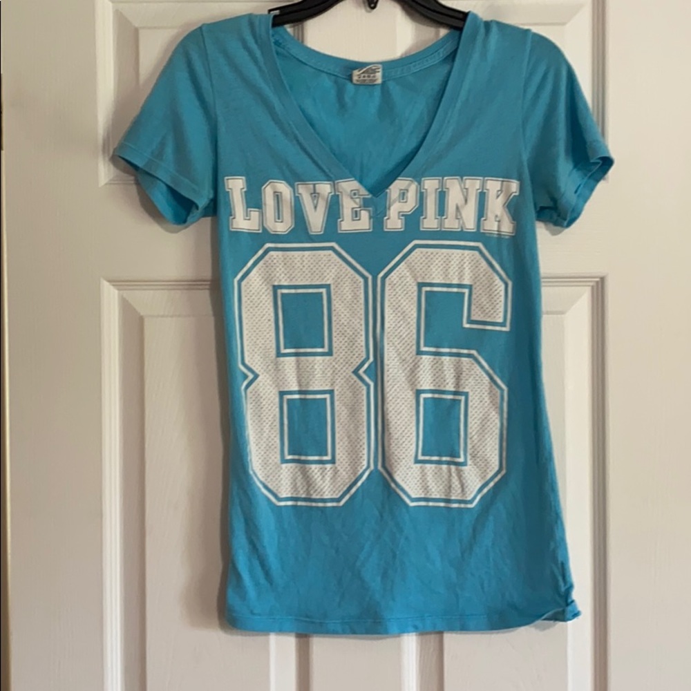 PINK Victoria’s Secret Blue V Shape Cut Shirt